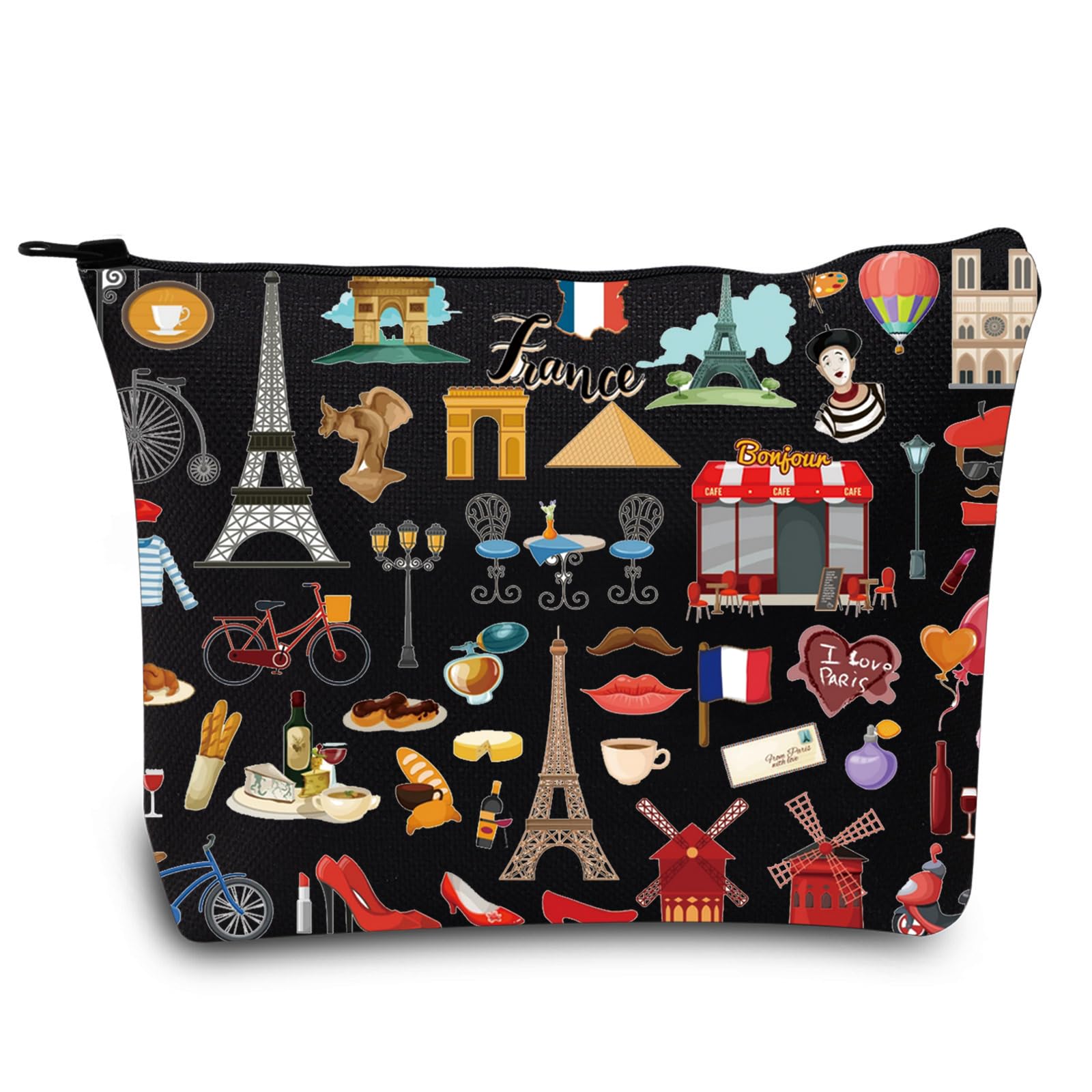 LEVLOFrance Travel Culture Gift French Theme Travel Pouch Bag Paris Landmarks Gift French Souvenir Gift