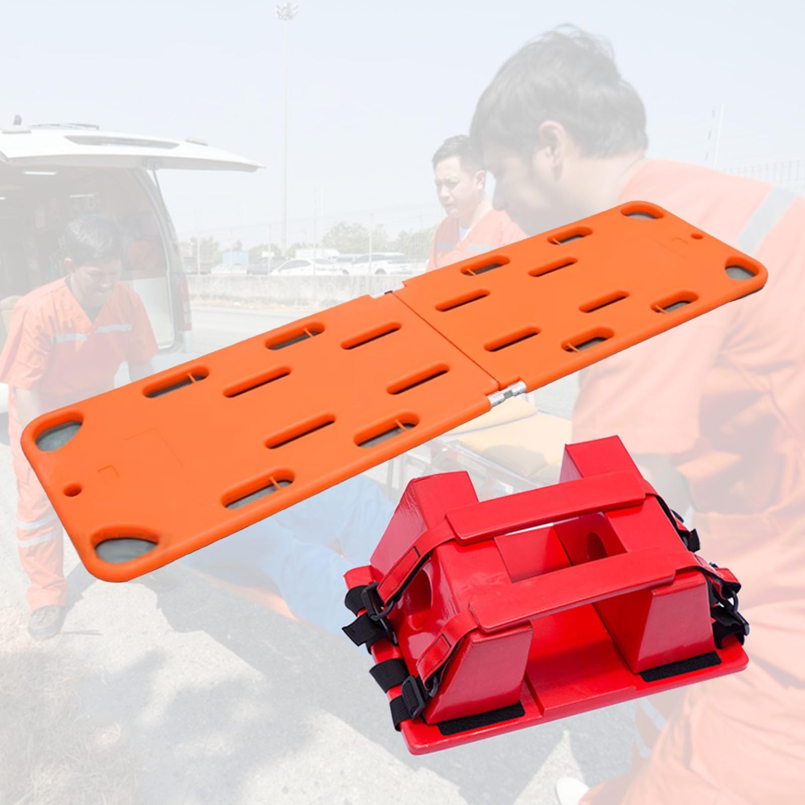 Planche dorsale pour civière d'urgence pliable avec fixateur de tête médical