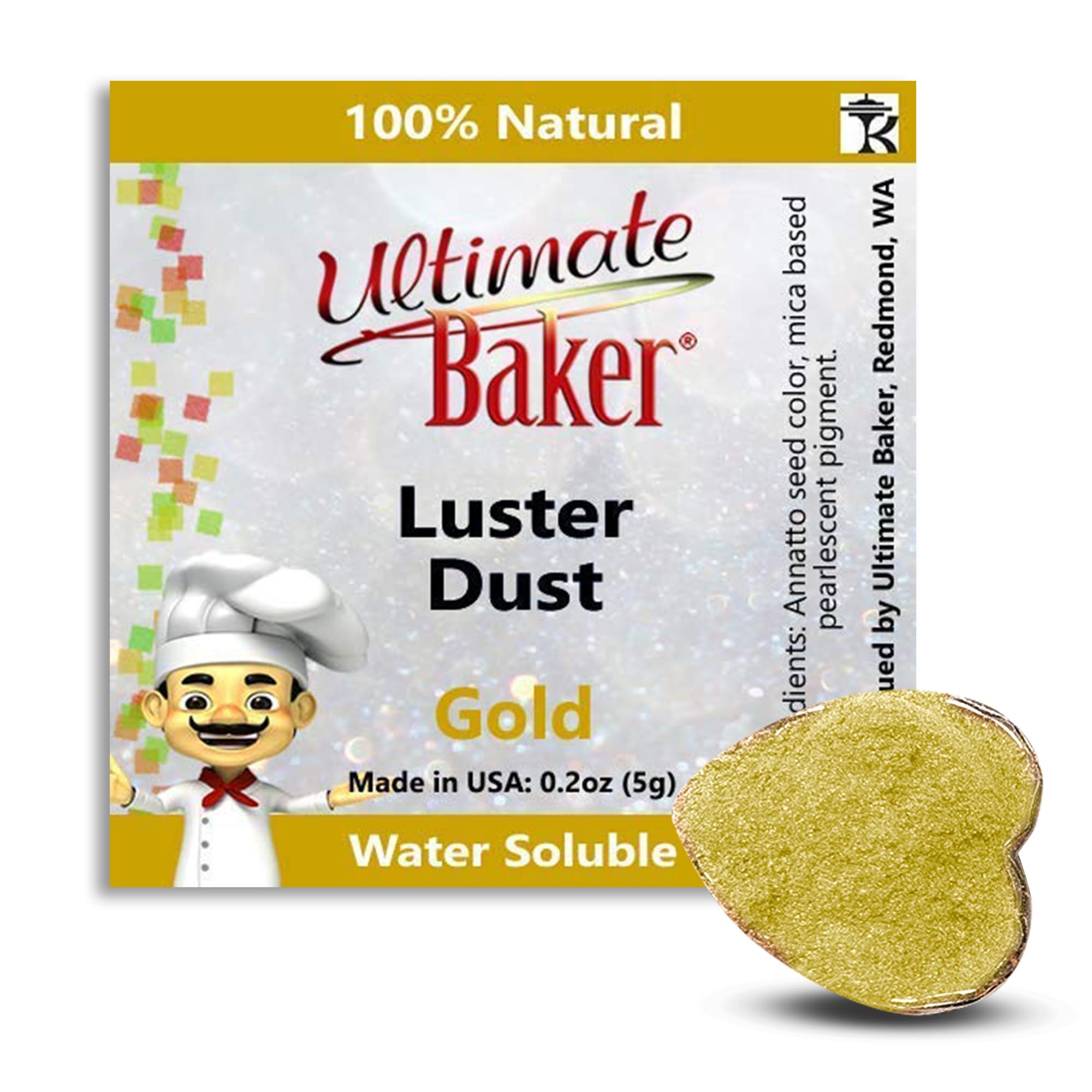 Ultimate Baker Gold Luster Dust - Edible Dusting Powder for Cakes & Cupcakes - All Natural, Kosher & Vegan - Enhance Your Baking with Pixie-Perfect Shimmer (5grams Gold Dust)