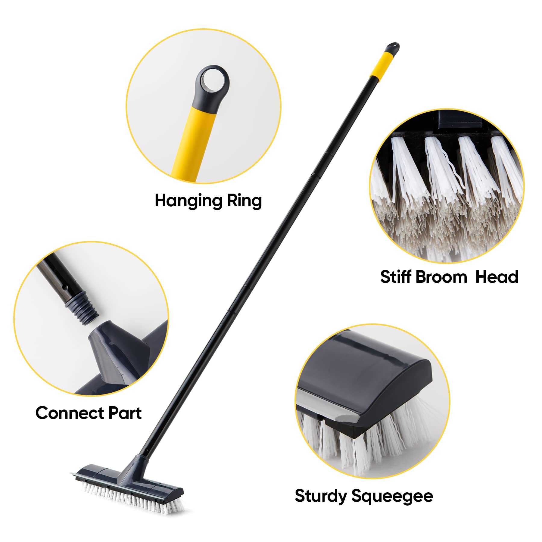 Yocada Brosse récurante 2 en 1, frottoir manche 127 cm, poils rigides, nettoyage terrasse, salle de bain, garage, cuisine, mur, baignoire, carrelage