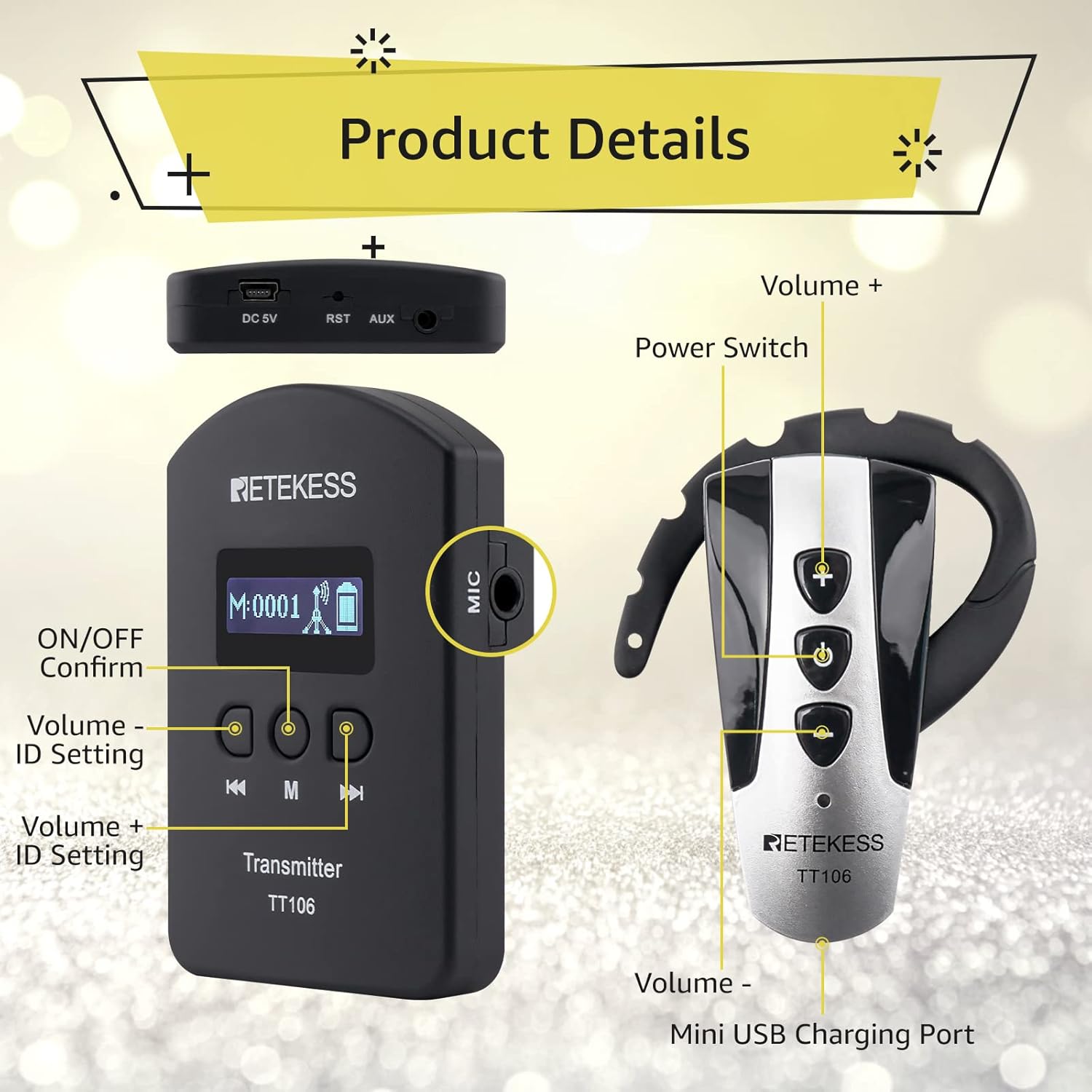 antsipiriany view of Retekess TT106 transmitter and receiver controls