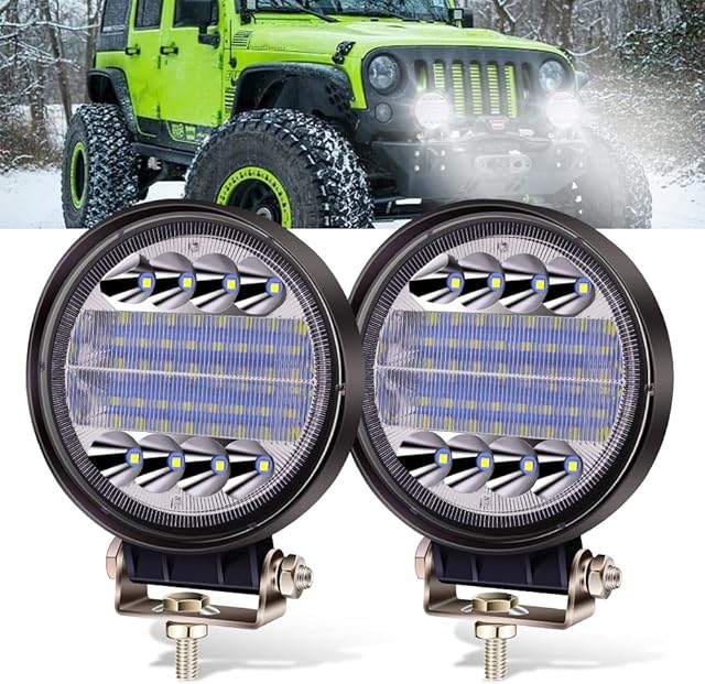 YnGia 2PCS Round 4.5 Inch LED Work Light Spot Flood Combo Beam, 72W Offroad Driving Light Bar Fog Work Lamps for Tractor Truck Car 4X4 ATV SUV