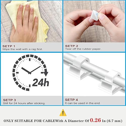 Miniatura 5 de Clips para cables, 50 piezas de clips de alambre adhesivos para gestión de cables eléctricos, clips de alambre de pared, utilizados para