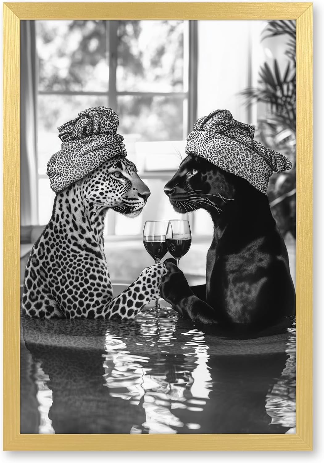 Funny Leopard Wall Art Trendy Animal Sitting Green Poster Funky Cheetah Prints Aesthetic Wildlife Canvas Painting Home Decor for Bathroom Bedroom Office Living Room 16x24inch Golden PVC frame