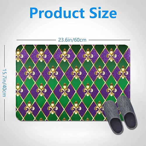 Miniatura 8 de Tapete de Mardi Gras, tapete antideslizante de bienvenida de temporada de 16 x 24 pulgadas, lavable al aire libre, tapete de Mardi Gras para puerta