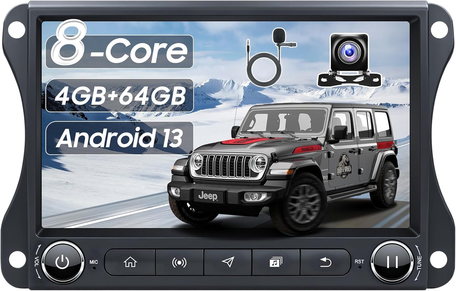 Car Radio Upgrade Dash Kit for Jeep Wrangler JL & Gladiator JT 2018-2022,Wireless CarPlay Android Auto, 4GB+64GB 8 Core Stereo System,10 Inch Touch Screen, GPS, Bluetooth, WiFi, SWC,MirrorLink
