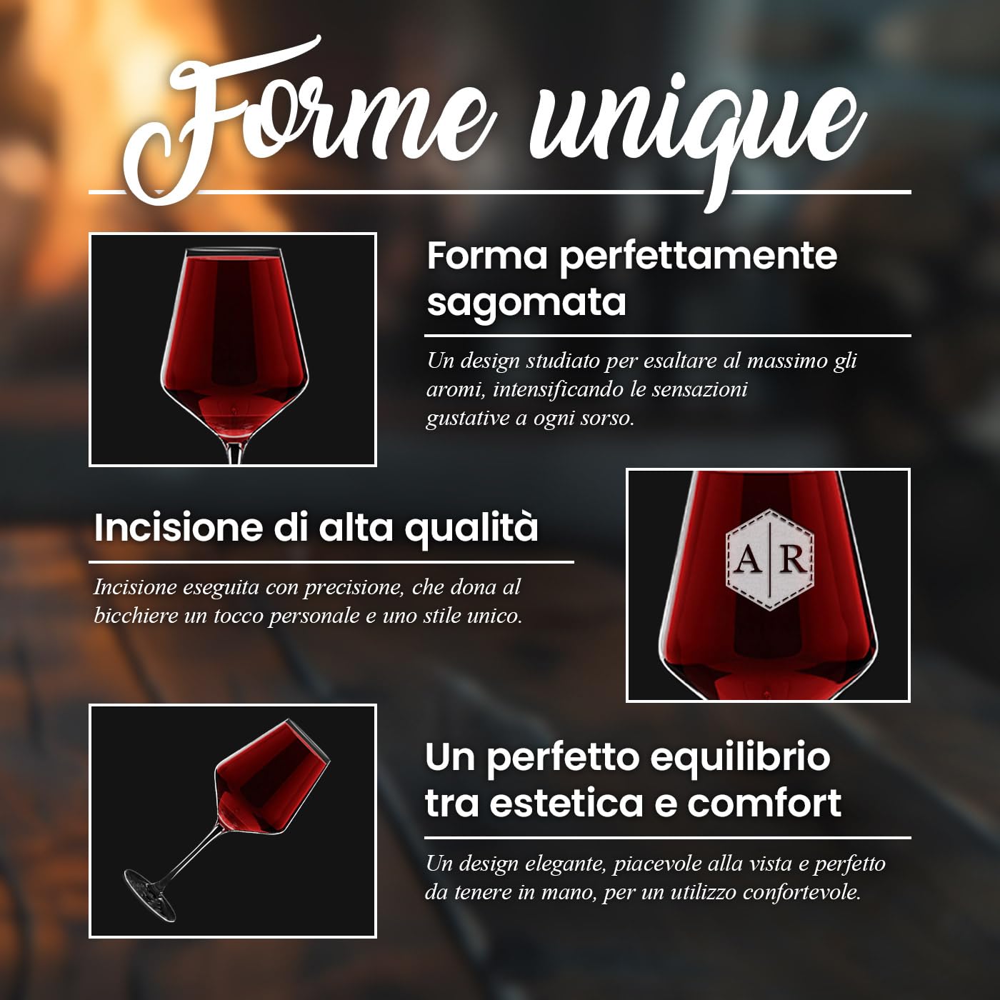 Maverton Calici da vino Avant-Garde - incisione personalizzata - 490 ml - set da 6 pezzi in vetro - ideale per vino rosso e bianco - regalo di matrimonio unico per la coppia