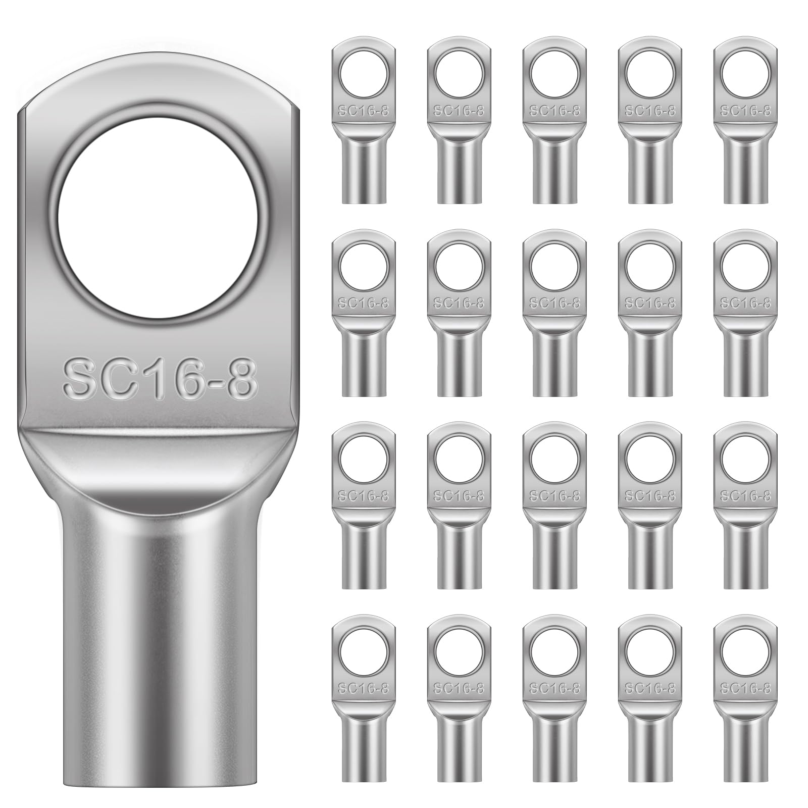 Flintronic 20Pcs Tinned Copper Terminals Connectors, SC16-8 Ring Terminal Connectors Set, Battery Cable Ends Lugs, Bolt Hole Crimp Terminals Connector for Electric, Auto, Boat, Car — image 1