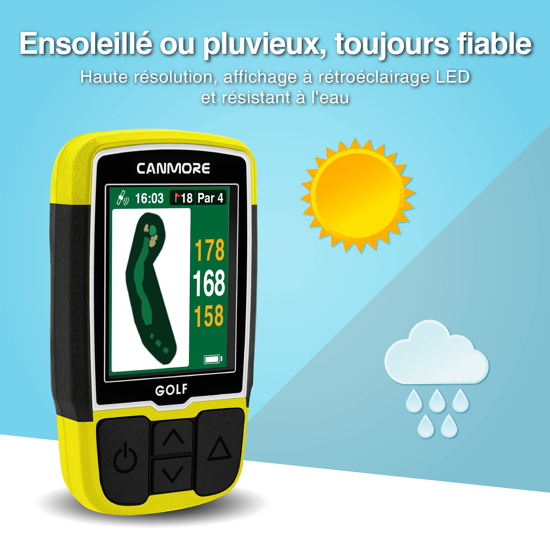 GPS CANMORE HG200 Plus para Golf - Color fácil de Leer precargado 41.000 mapas de Campos en Todo el Mundo, Forma del Green y la Calle - Resistente al Agua