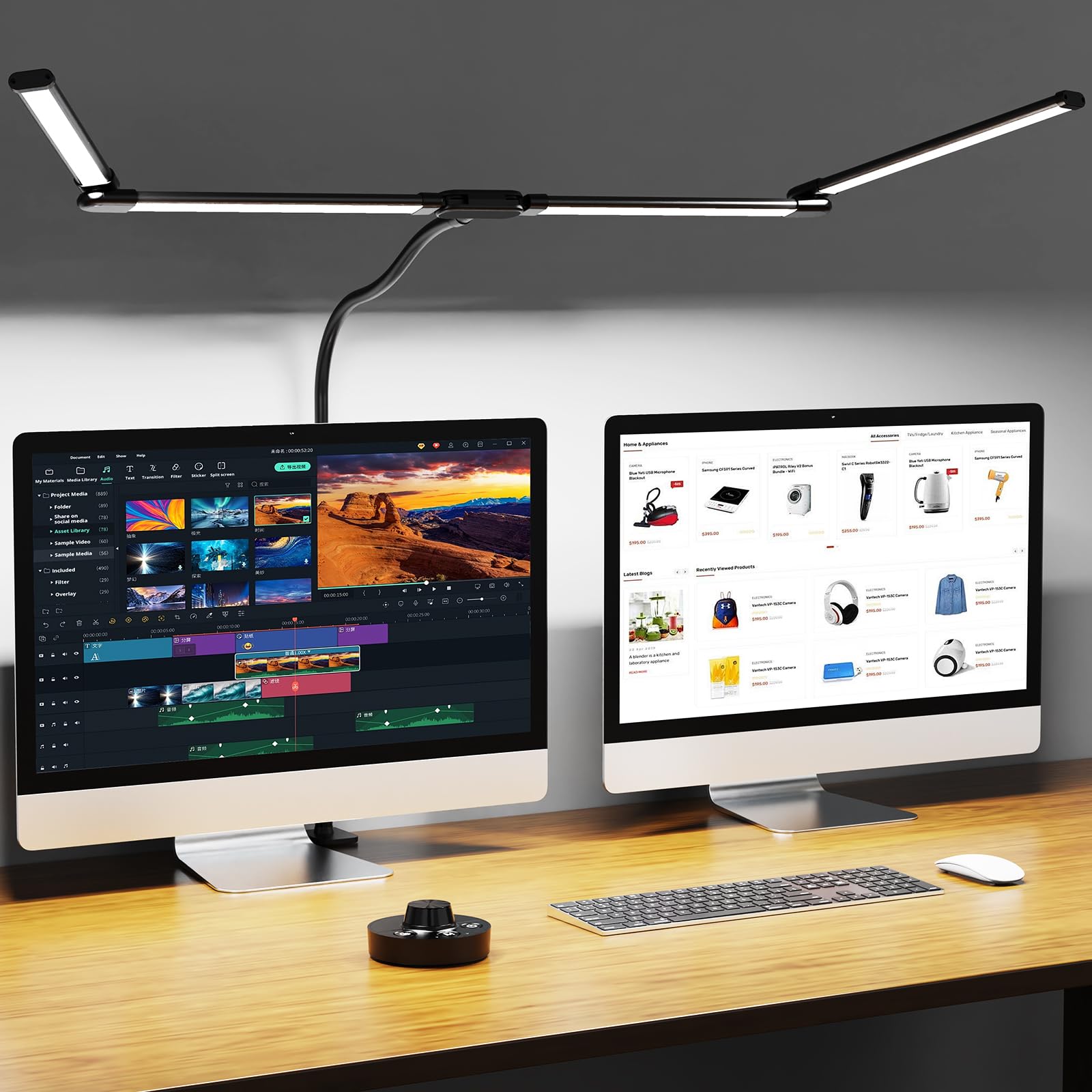 Aeropak Desk Lamp, Clamp Desks Lamps for Home Office, 24W Flexible Gooseneck Table Lamp, 10 Color Modes & Brightness Eye-Caring Desk Light w/USB