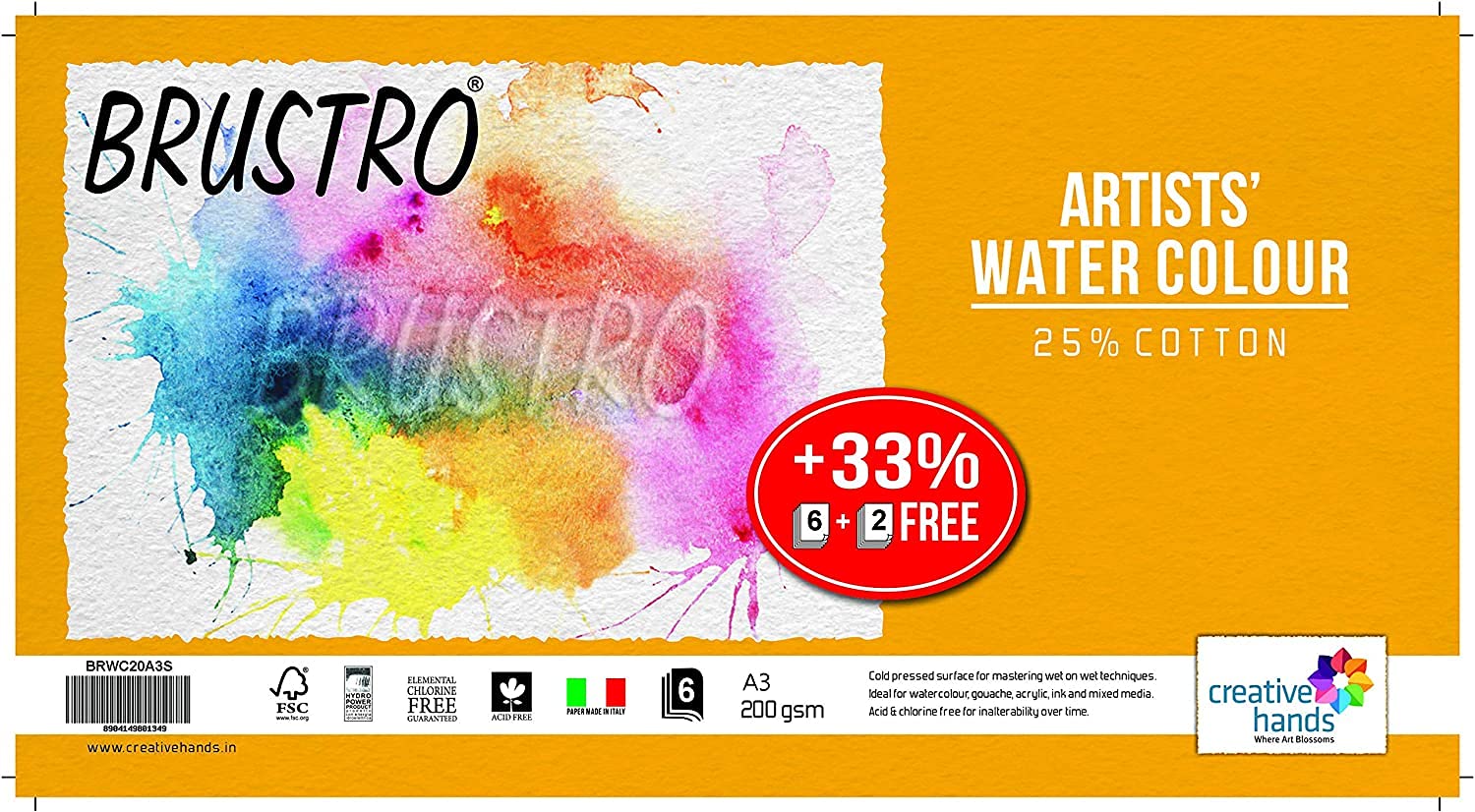 Brustro Artists Watercolour Paper, 200 GSM, A3-25% Cotton Cold Pressed, 6 + 2 Free Sheets (B094JRLHZZ) Amazon Price History, Amazon Price Tracker