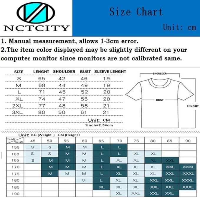 NCTCITY Unisexe T-Shirt Chemise à Col Rond Été Pullover