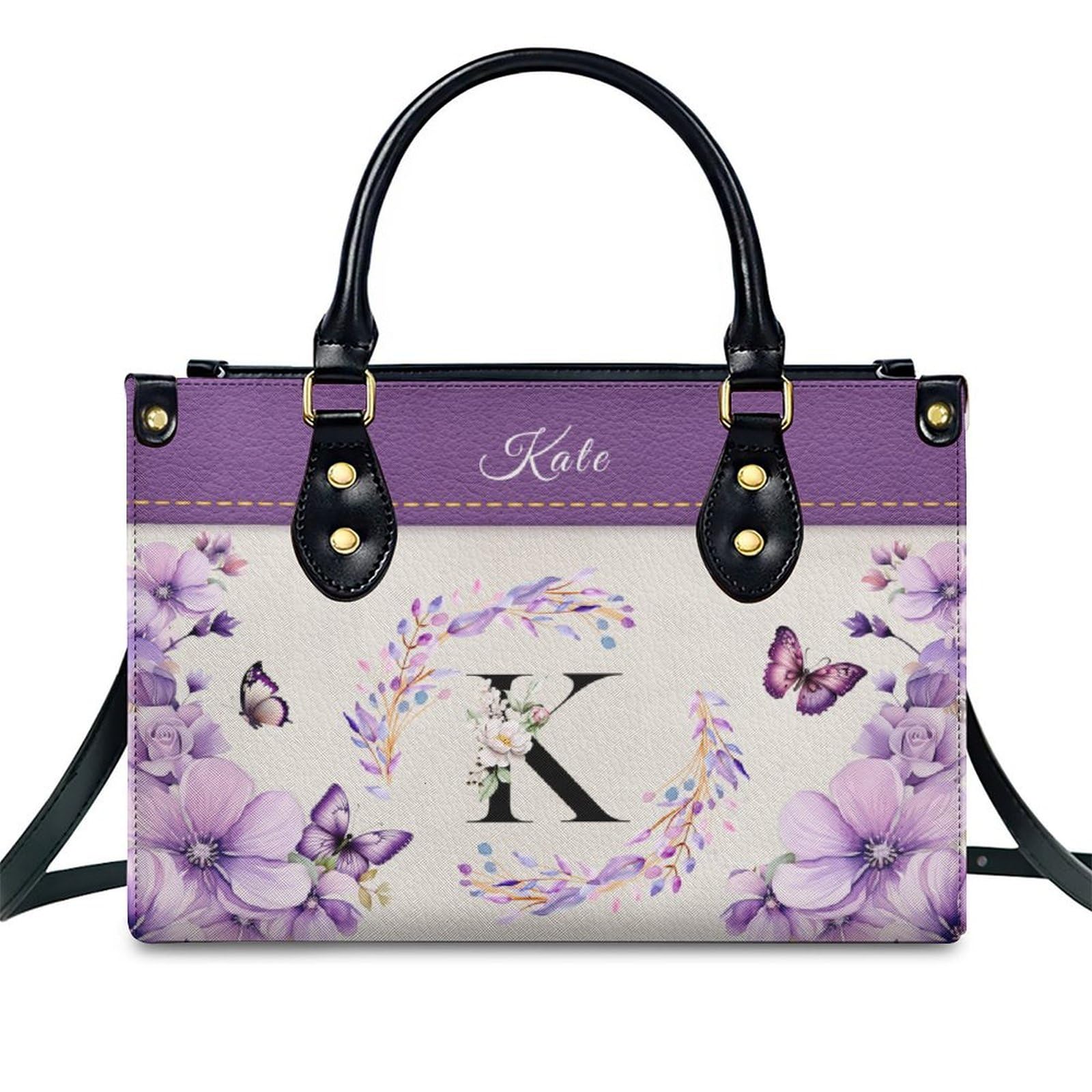 Personalized Monogrammed Womens Handbags - Medium Top-handle with Shoulder Strap - Aesthetic Handbag with Zipper