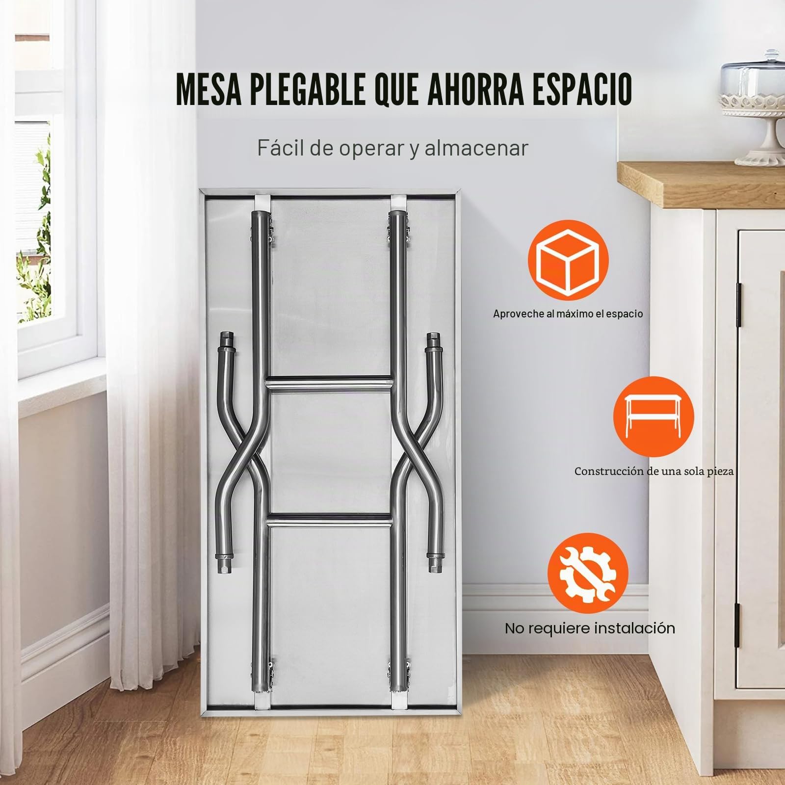 VEVOR Mesa de Trabajo Cocina 1220x610x850mm Mesa de Trabajo Plegable Acero Inoxidable con Estante Extraíble 350 kg Carga Mesa Acero Inoxidable con Pies Ajustables para Camping Cocina Comercial
