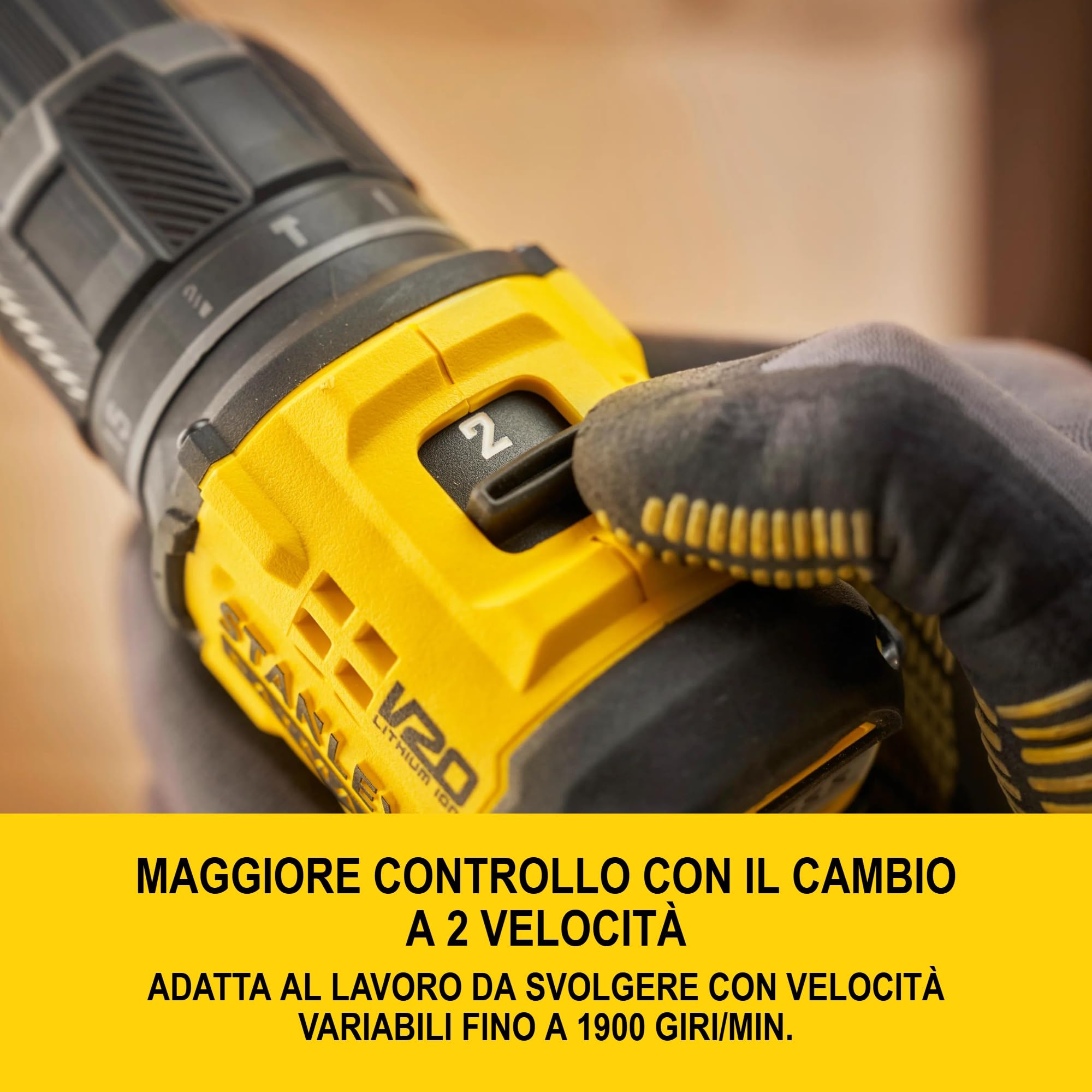 STANLEY V20 Trapano avvitatore a percussione a 2 ingranaggi senza fili, include 2 batterie agli ioni di litio da 2,0 A, caricatore da 1,25 A e valigetta ProStack, 18 V, SFMCD716D2T-QW