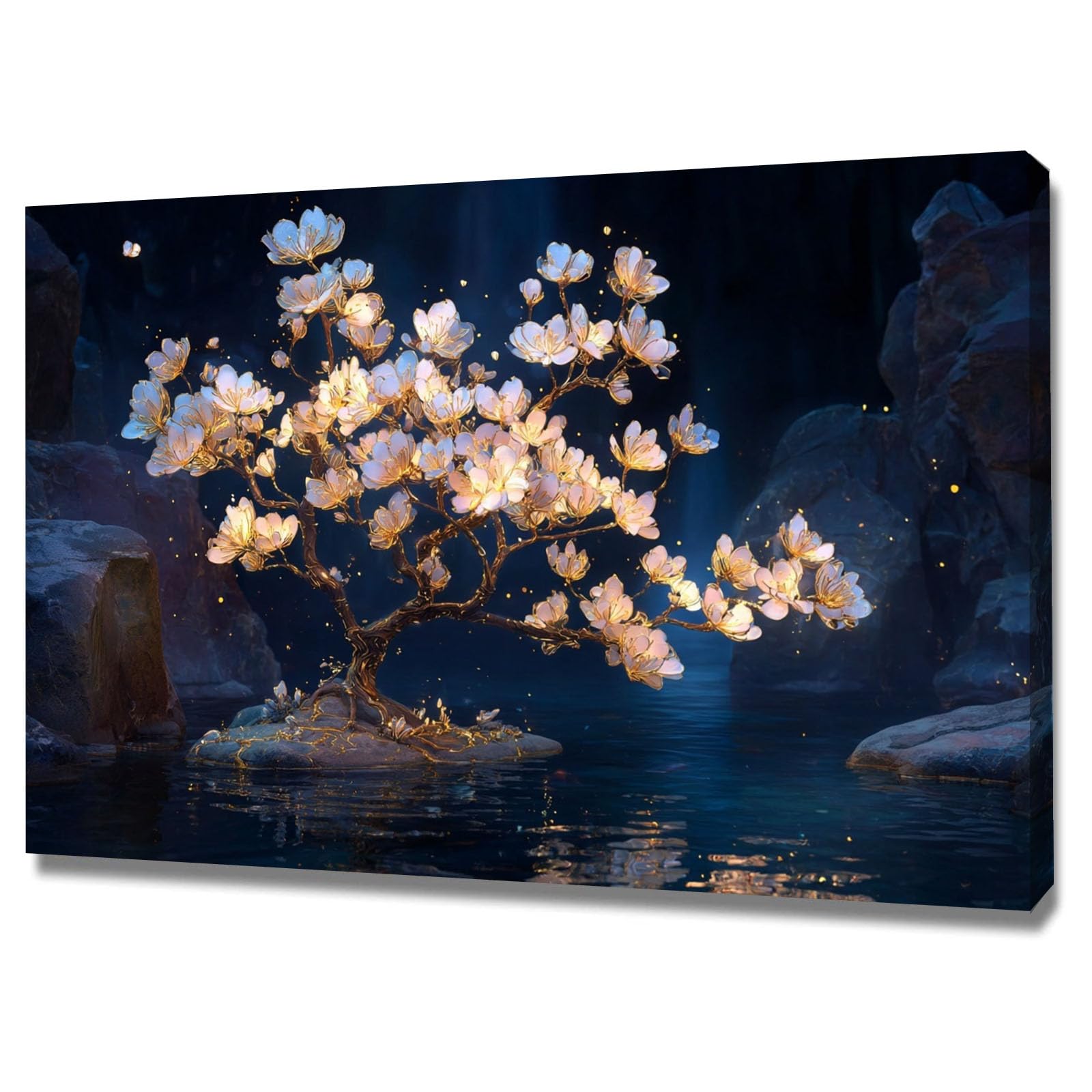TODOAA Cuadro Árbol Abstracto Modernos Árbol de Flores Doradas Pintura Cartel HD Impresión de Imagen cuadros Salon baño Comedor dormitorio Decoración de pared（Blanco 5-50x70cm Enmarcado