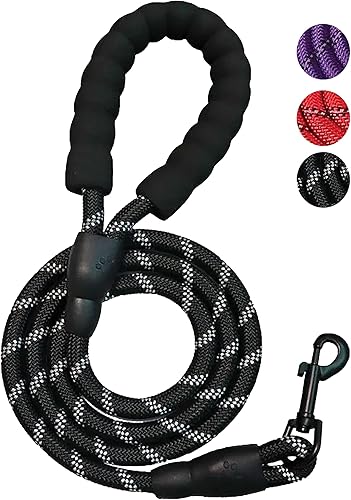 PETLIFE - Correa para perro de 5 pies de largo con cómodo mango acolchado e hilos reflectantes para perros grandes a pequeños. Clip giratorio