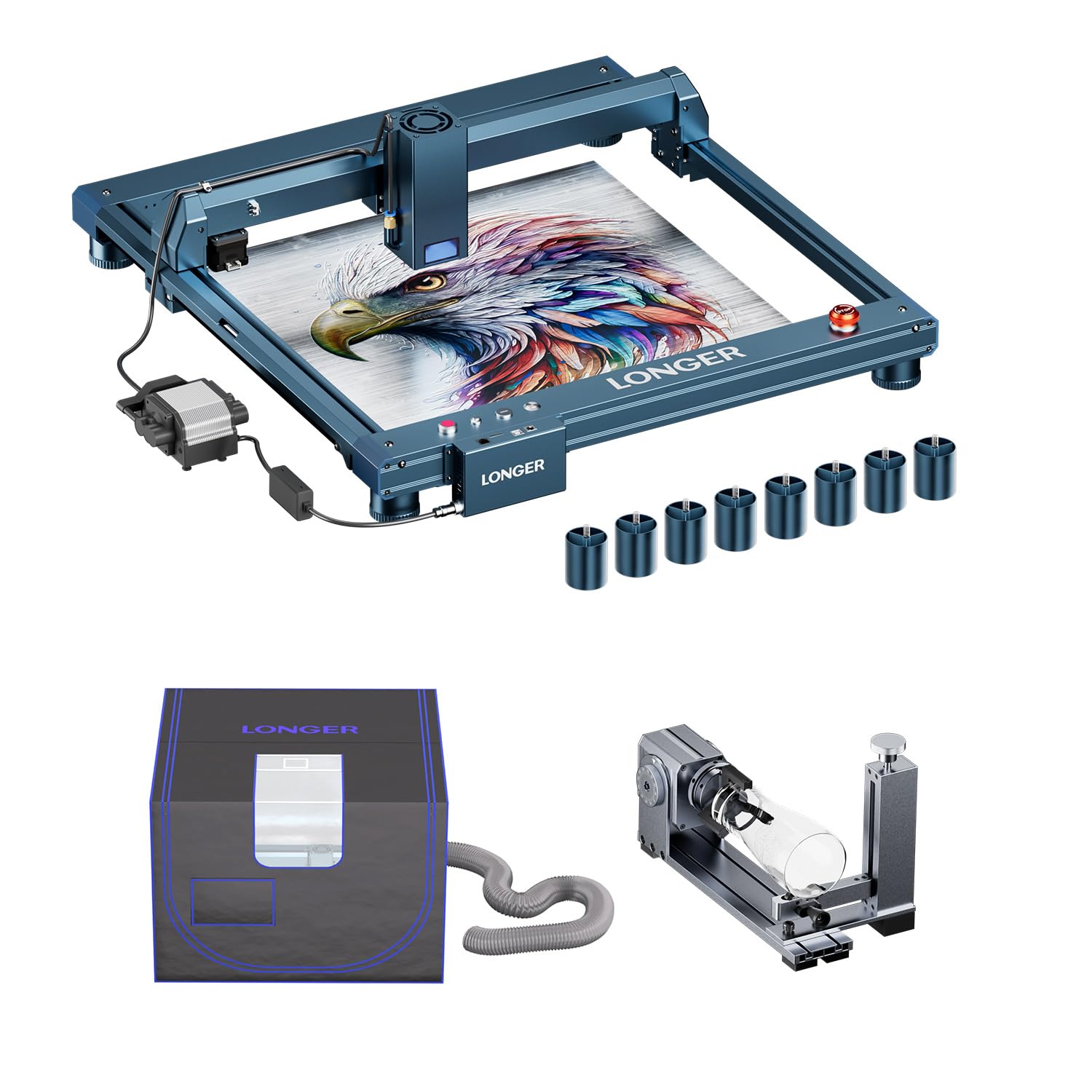 Longer B1 30W Laser Cutter with Air Assist, 4-in-1 Rotary Extension and 16Pcs Riser,Enclosure with Vent,Working Speed Up to 600MM/S, Recycled Claim Standard Blended
