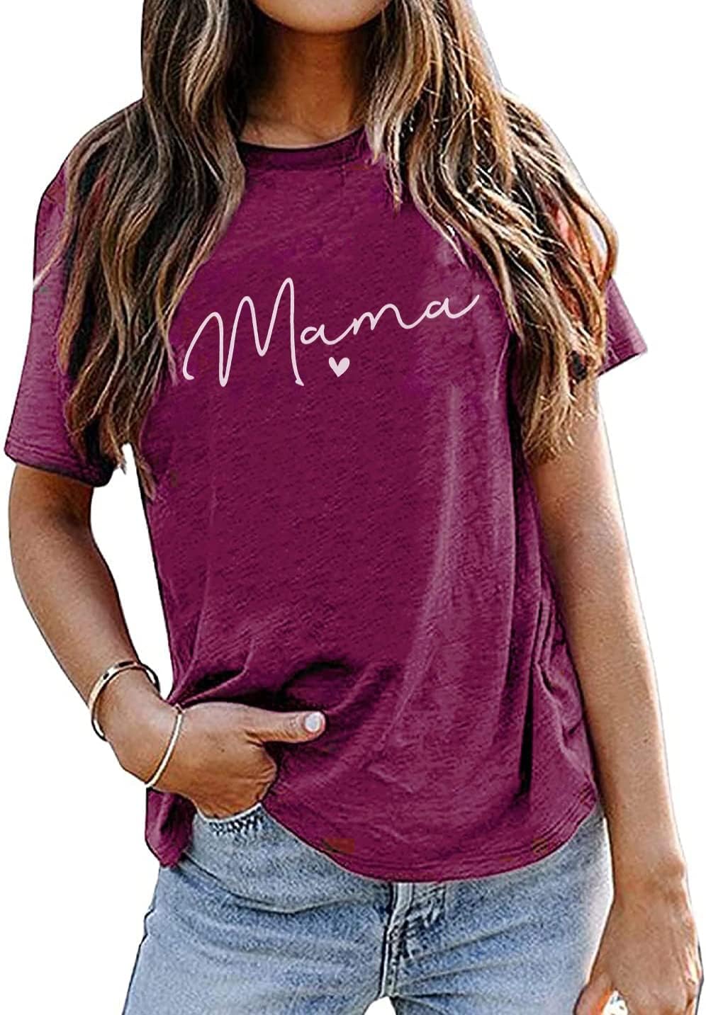 Mama Shirt for Women Mama Letter Print T-Shirt Funny Graphic Tees Casual Short Sleeve Mom Life Tops Tee - Image 7