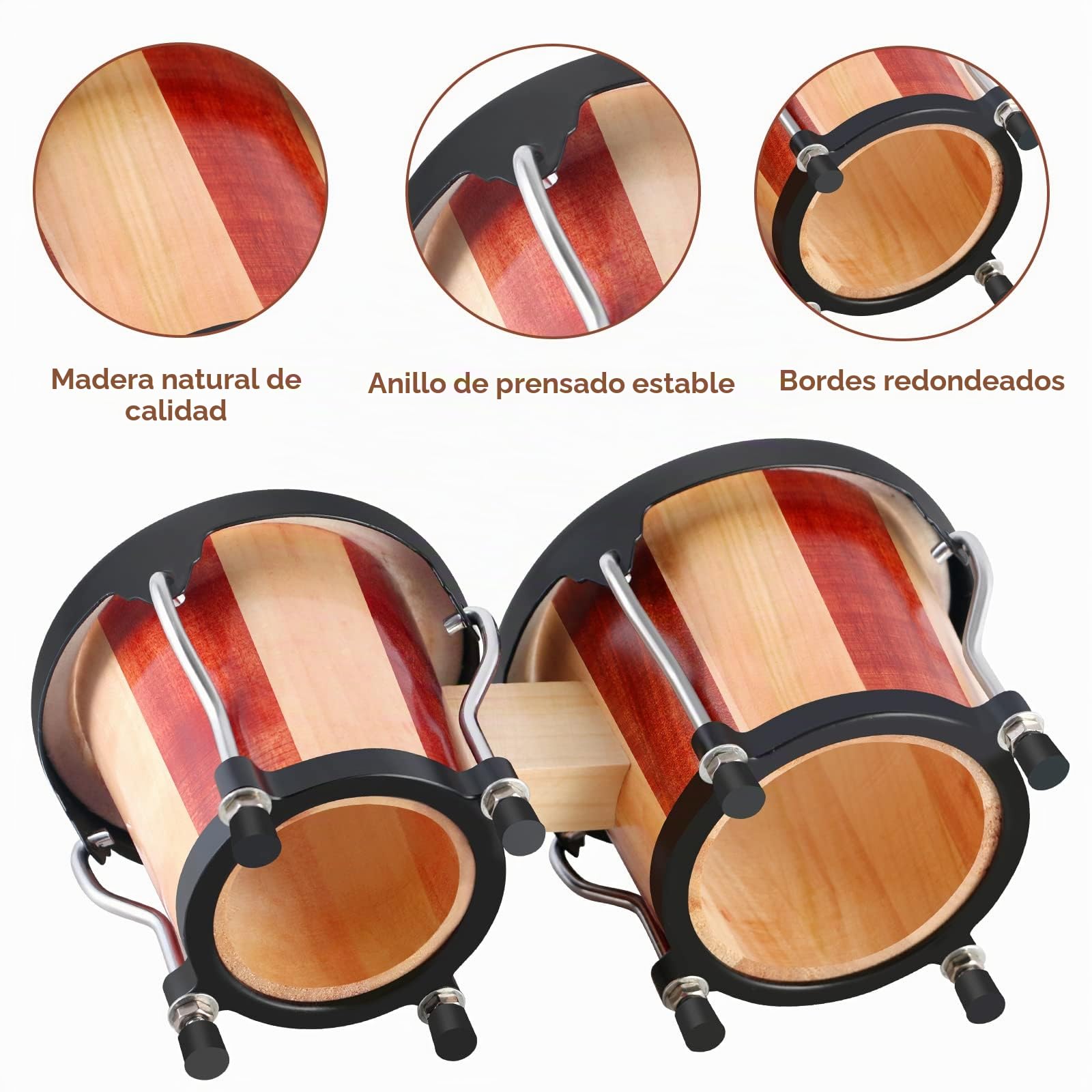 EastRock Bongo Drum - Juego de bongos de 4 y 5 pulgadas para adultos, principiantes, profesionales, instrumentos de percusión de madera y metal sintonizables con llave de afinación