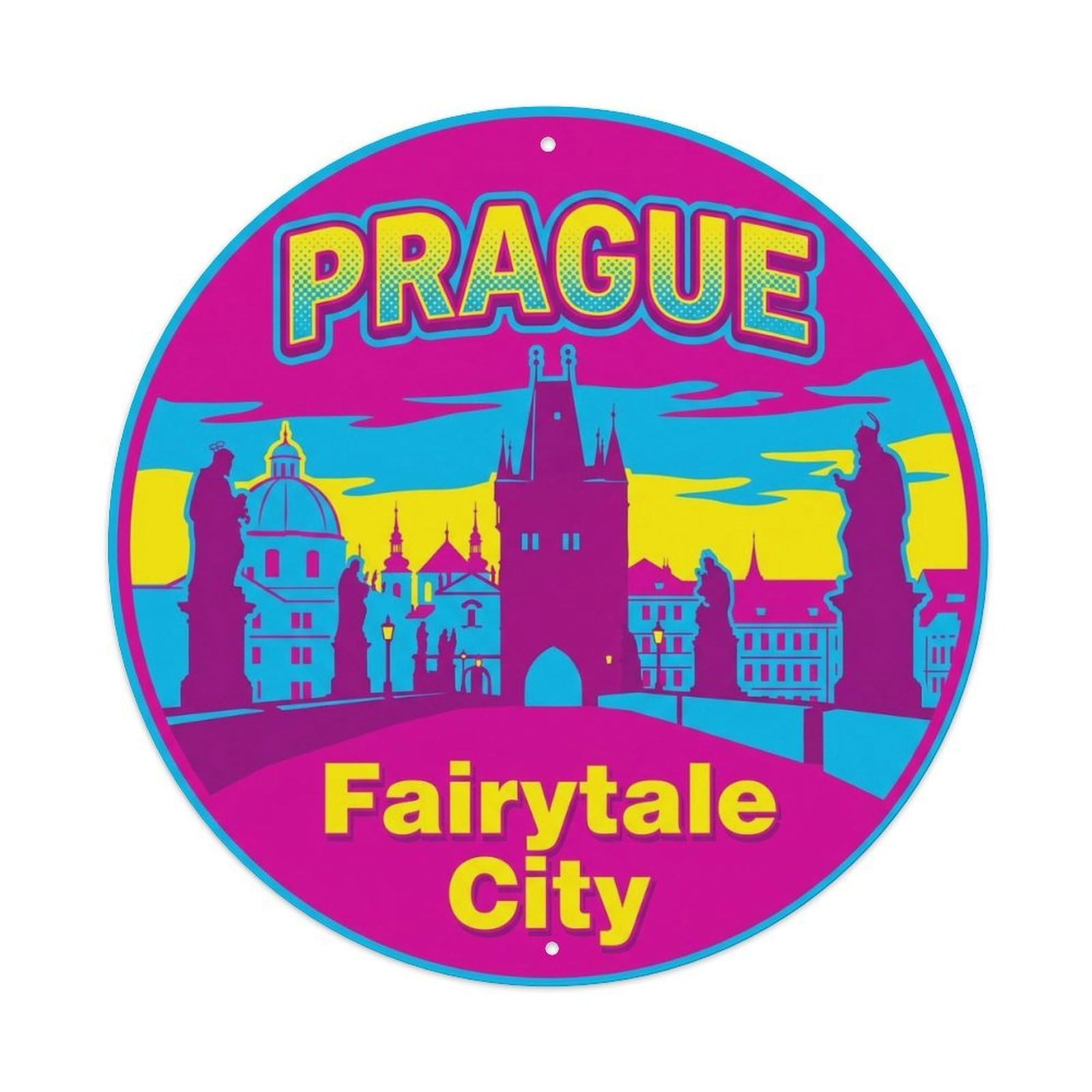 Yrnq 8X8inch Vintage Style Vintage Travel Prague Czechia Road Metal Tin Sign