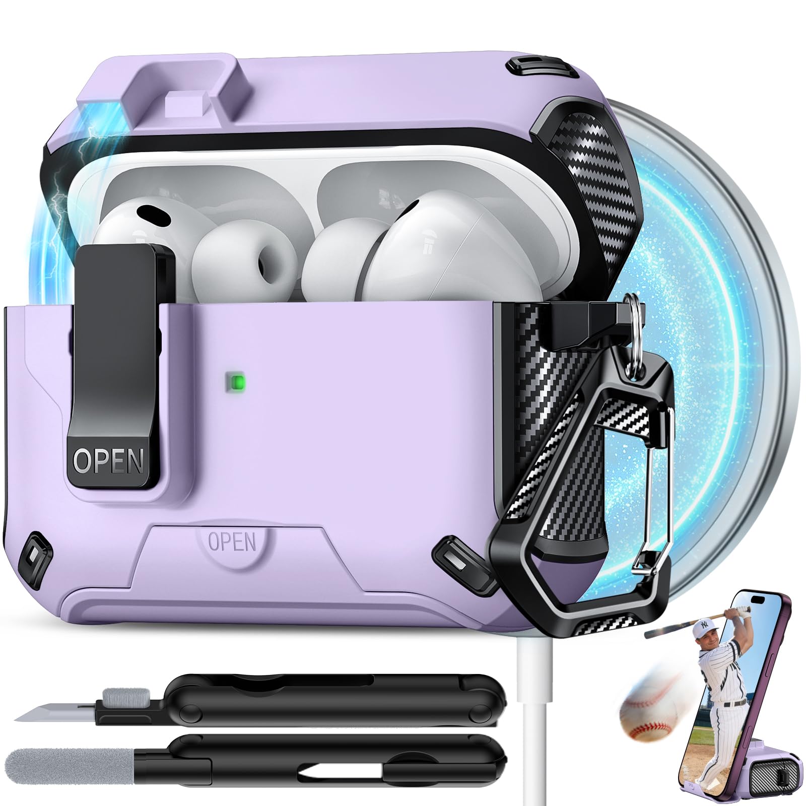 for AirPods Pro 3 Case with Lock (Purple)