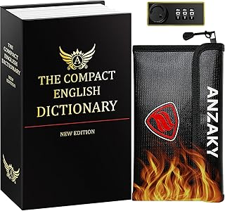 Dictionary Diversion Book Safe with Combination Lock and Fireproof Money Bag, ANZAKY Dictionary Storage Box for Cash Safe Hidden, Money Hiding Box, Secret Portable Metal Compartment Safe