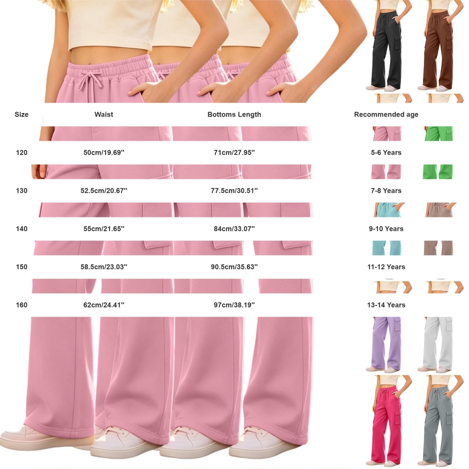 3er Pack Baggy Cargohose Kinder Hohe Taille Trainingshose Cargo Jogginghose