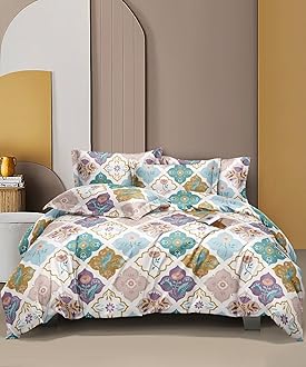 THE HOME STYLE Supersoft Glace Cotton Elastic Fitted All Around King Size Printed Double Bedsheet with 2 Pillow Cover & King Size Comforter/Duvet/Blanket (72"x78" + Comforter, Vanilla Haze)