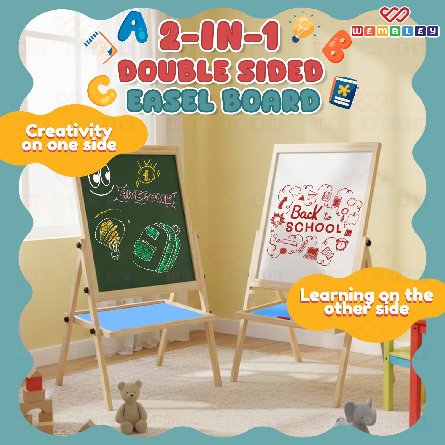 Wembley Easel for Kids – Educational Writing & Drawing Board | Reusable Learning Board for Preschool & Early Learning (3+ Years)| 2-in-1 Durable Easel Board for Kids -(Big) 4