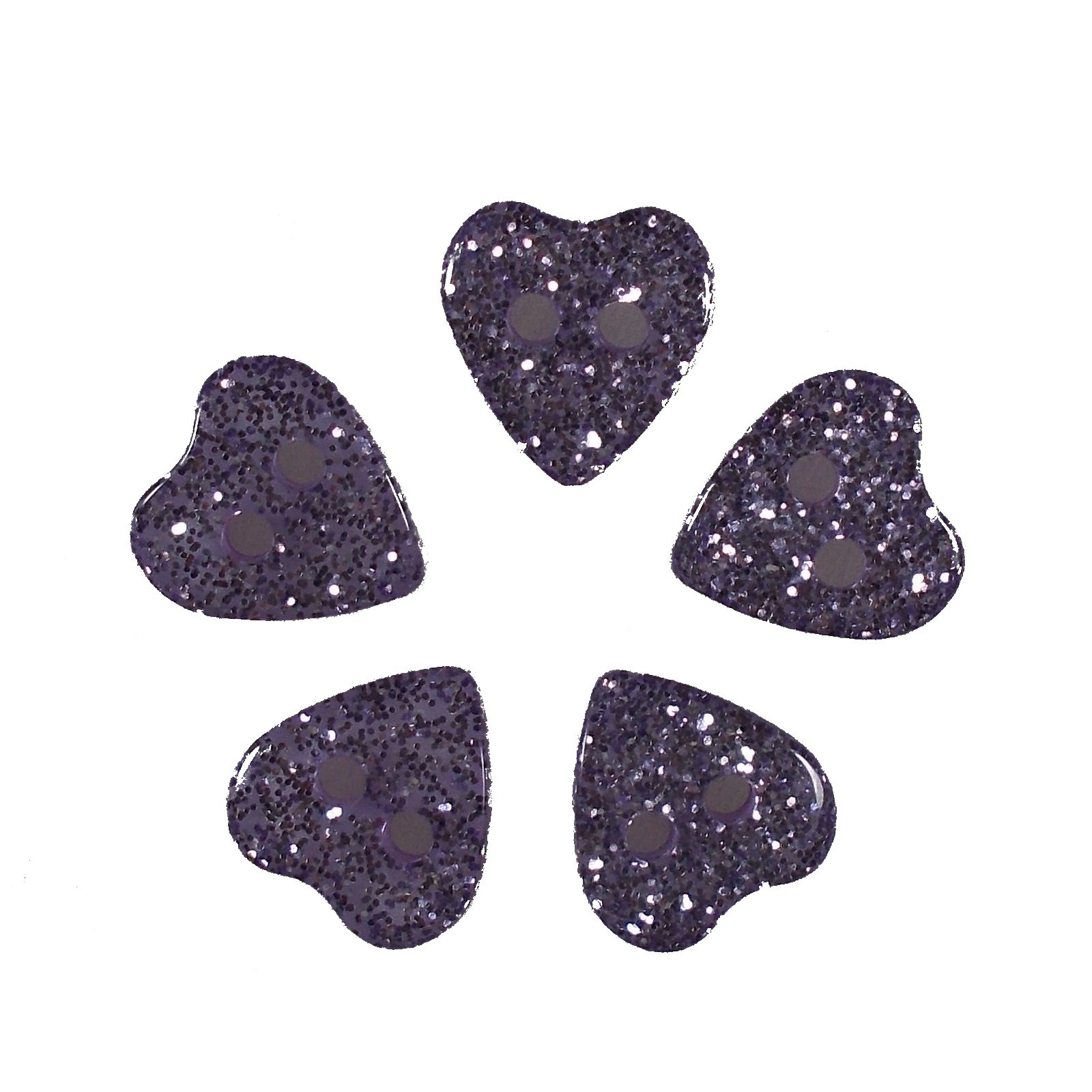 Push The Button Lilac Colour Glitter Heart Shape Buttons 10Mm (, 5)