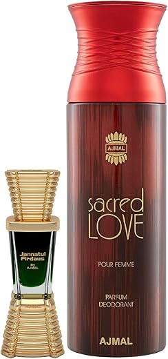 Ajmal Jannatul Firdaus Concentrated Perfume Oil Oriental Alcohol-free Attar 10ml for Unisex and Evoke Silver Edition Him Deodorant Spicy Floral Fragrance 200ml for Men