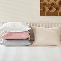 Vista 9 de WARMDERN Juego de 2 fundas de almohada beige tamaño Queen estándar, fundas de almohada de microfibra suave, estilo bohemio texturizadas con cierre