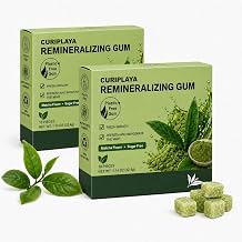 CURIPLAYA Matcha Remineralizing Chewing Gum with Hydroxyapatite & Xylitol, Sugar Free Green Tea Gum, Fresh Breath Oral Care, No Aspartame, Dyes or Gluten