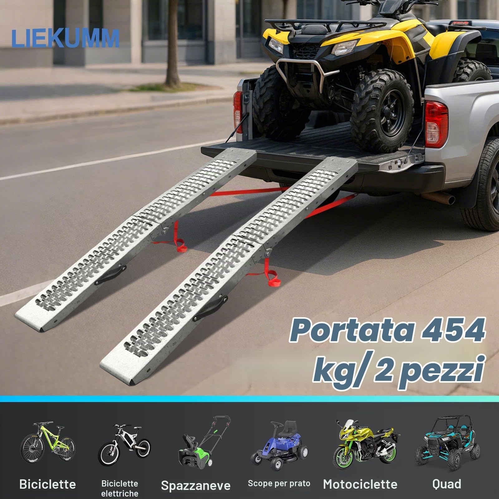 LIEKUMM - Rampa di carico, 170 x 22 cm, capacità di carico 440 kg, in acciaio bi-Fold resistente, per camion e rimorchi, kit di rampe separate per l'installazione fai da te (confezione da 2)