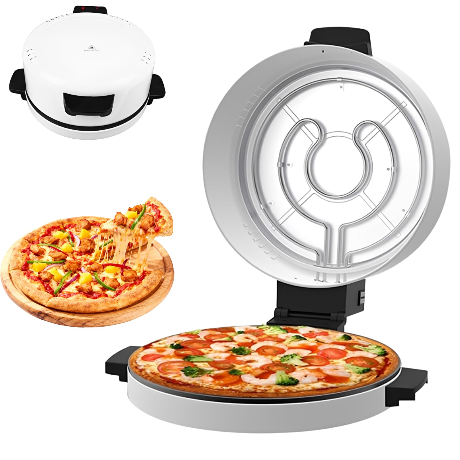 Pizzaiolo Elettrico da 12 Pollici con Finestra in Vetro, Forno per Pizza a Doppia Faccia da 2000 W, Base in Pietra Antiaderente, Riscaldamento Rapido a 220°C per Quesadillas da Pizzeria