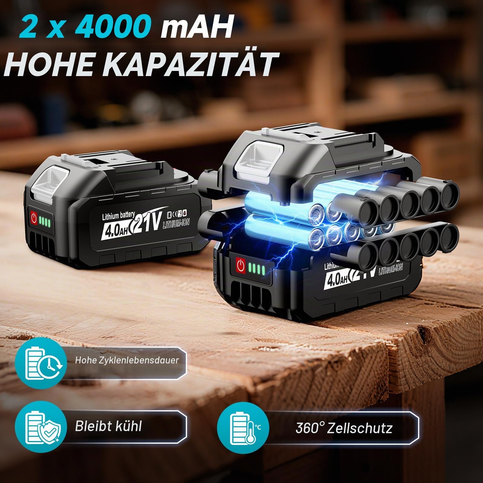 Säbelsäge Akku 21V, 3500 SPM Bürstenlosem Motor, Akku Säbelsäge mit 2x 4.0Ah Akku und Ladegerät & 8 Sägeblätter zum Schneiden von PVC, Holz, Metall