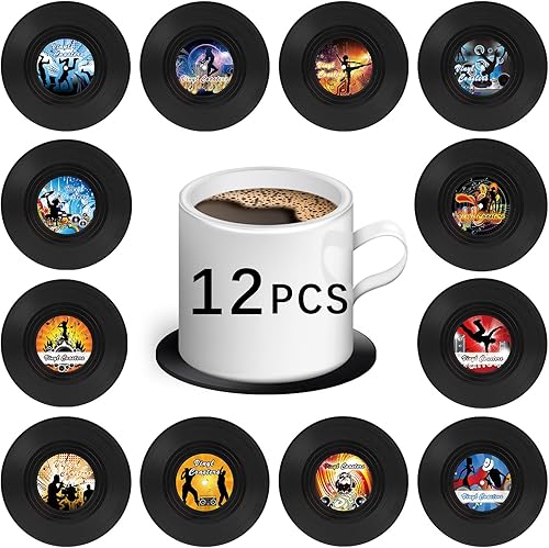 12 posavasos retro para discos de vinilo, regalo de música, bares, cumpleaños, fiestas para amantes de la música, costa colorida, decoración de