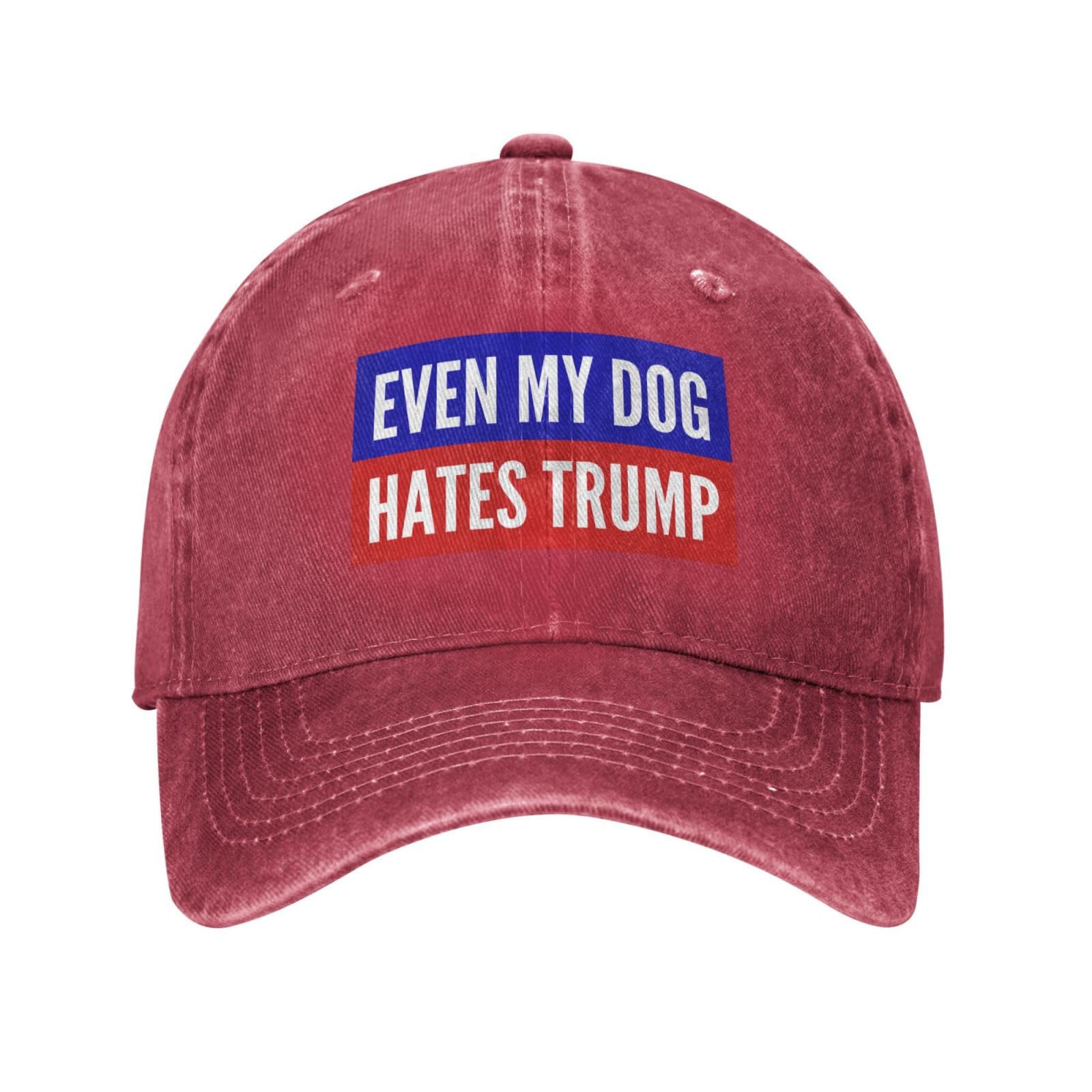 Anceky Unisex Red Even My Dog Hates Trump Hat Anti Trump Fuck Trump Adjustable Hat Casual Trucker Hats Baseball Cap For Men Women