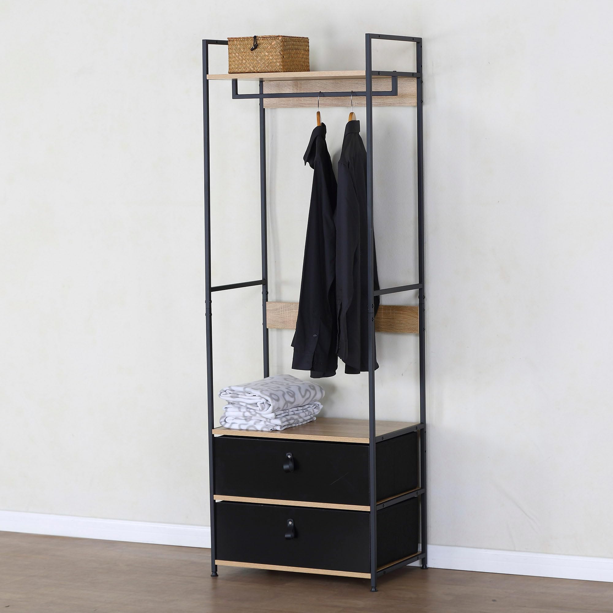 AKTIVE Max Home Armario abierto, 60x40x175 cm, Con perchero y cajones de tela, De acero y madera, Máx. 30 kg, Vestidor, Armarios dormitorio, Estanterías almacenaje, Organizador ropa (18433)