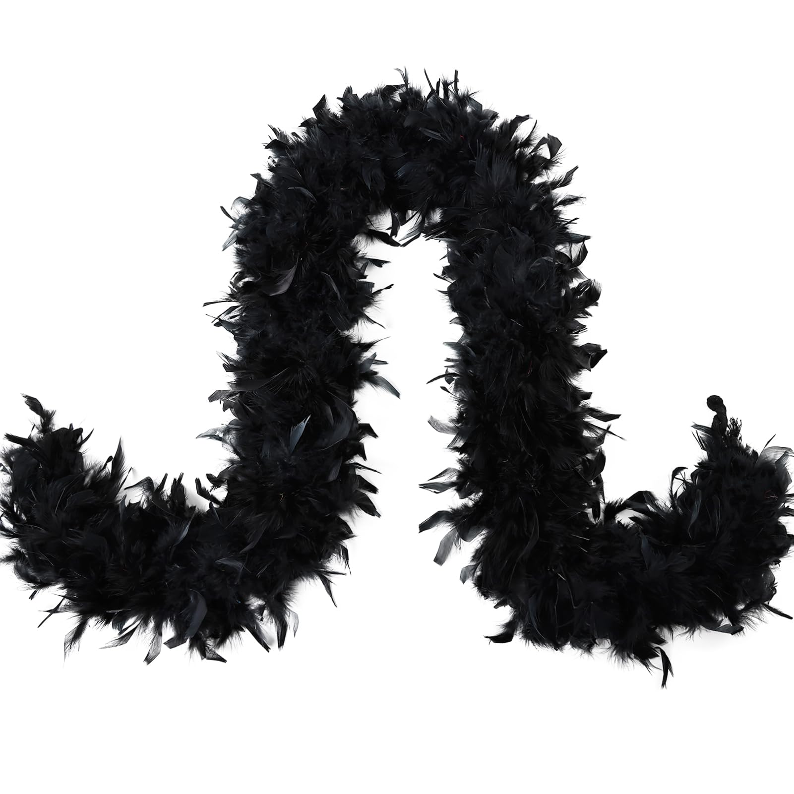MAOFENG Chandelle Turkey Feather Boa 2 Yards 80g for Halloween Dancing Wedding Party DIY Craft Costume Decoration Feather Boa,Black — image 1
