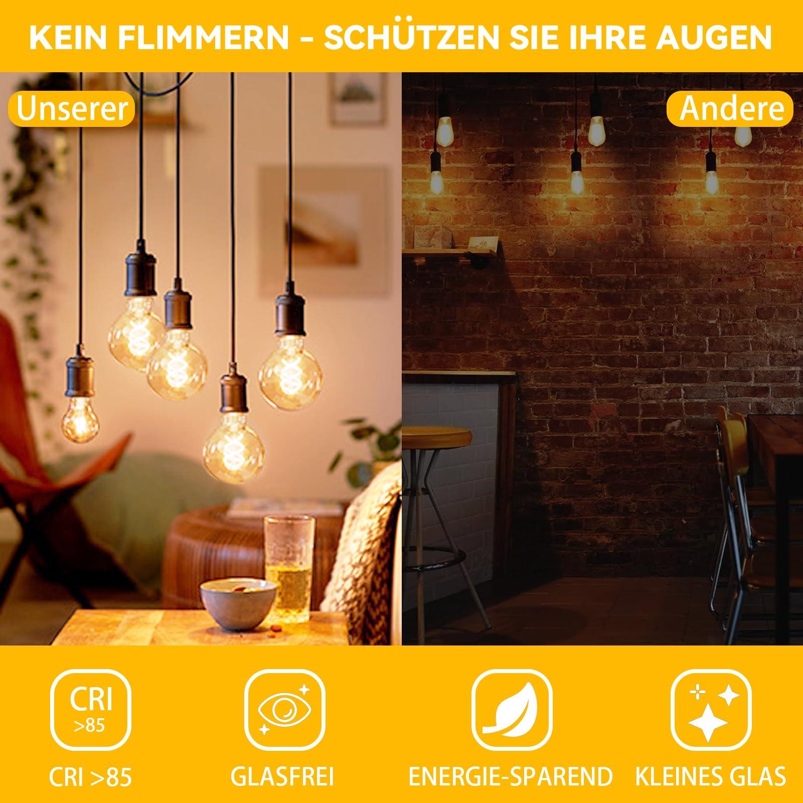 4Stück Edison Vintage Glühbirne, E27 4W LED Glühbirne Vintage Antike Glühbirne, A60 LED Lampe warmweiß 2700K Licht Beleuchtung für Nostalgie Haus Café Bar Restaurant (Packung mit 2)