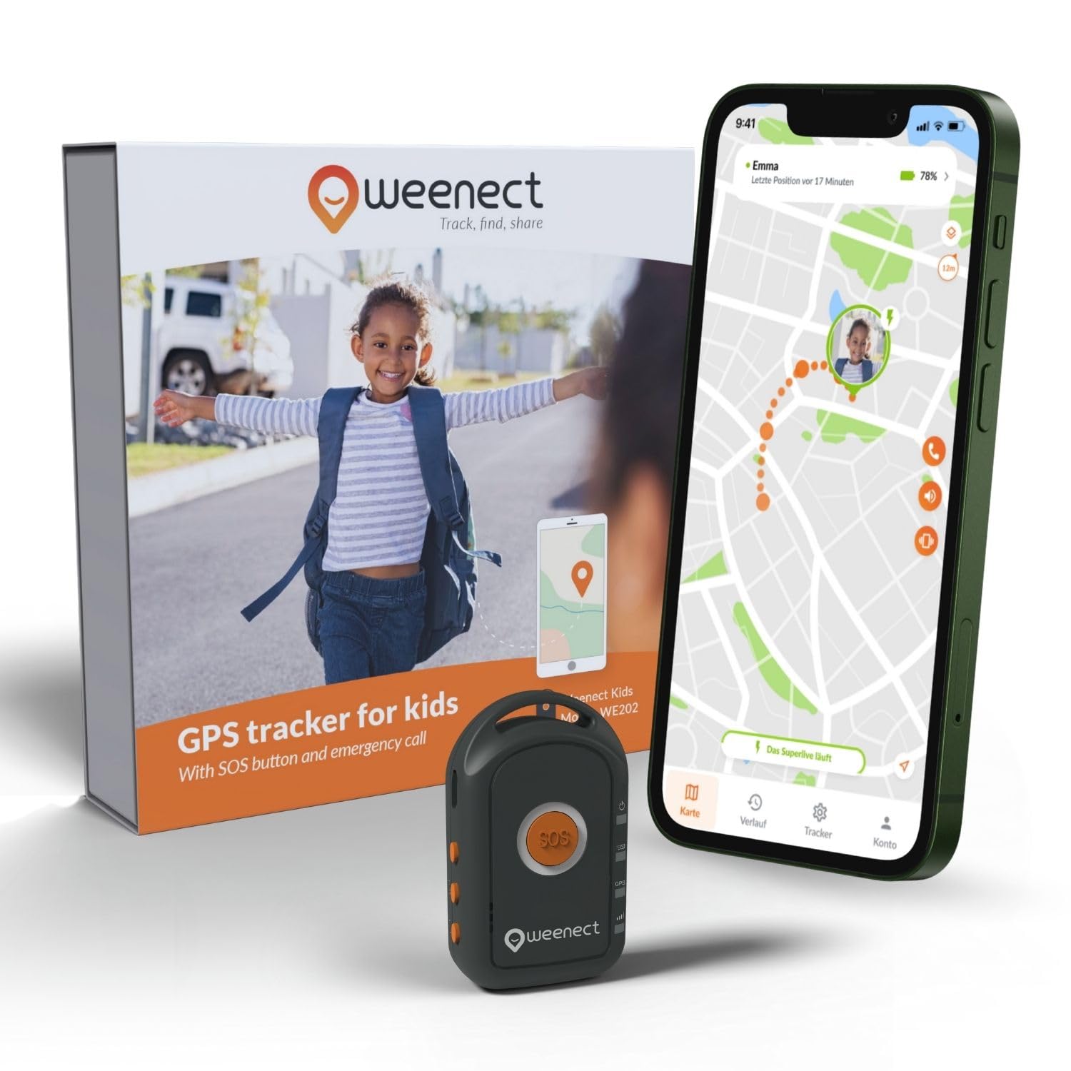 Weenect - GPS-Tracker für Kinder | Keine Entfernungsbegrenzung | 7 Tage Akkulaufzeit | SOS-Knopf | Notruftelefon | 2G | Funktioniert mit abonnement