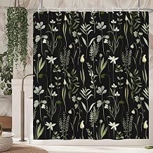 Green Botanical Wildflower Shower Curtain Vibrant Bathroom Decor 72Wx72L