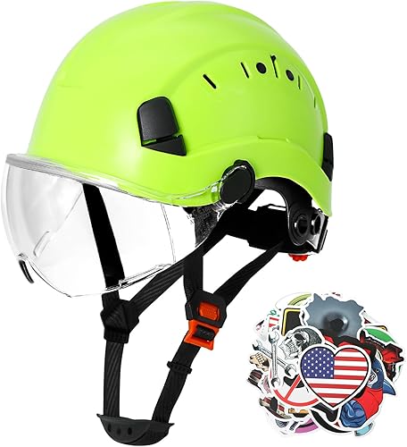 AOLAMEGS Sombreros duros de construcción con visera  Casco de construcción aprobado por la OSHA con correas de barbilla, casco de seguridad