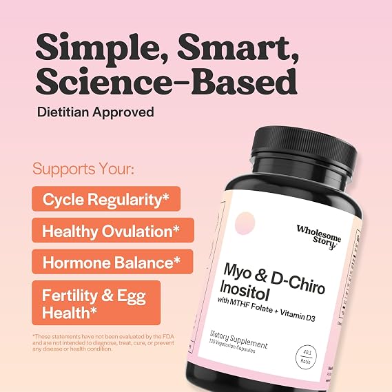 Wholesome Story Organic Spearmint Capsules + Myo-Inositol & D-Chiro Inositol Capsules with MTHF, Folate & Vitamin D | Supports Hormone Balance, Digestion & Gut Health | 30 Day Supply