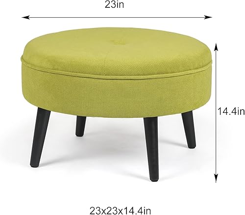 Miniatura 2 de Adeco Reposapiés otomano redondo de tela copetuda  23 x 23 x 14.5 pulgadas, verde lima