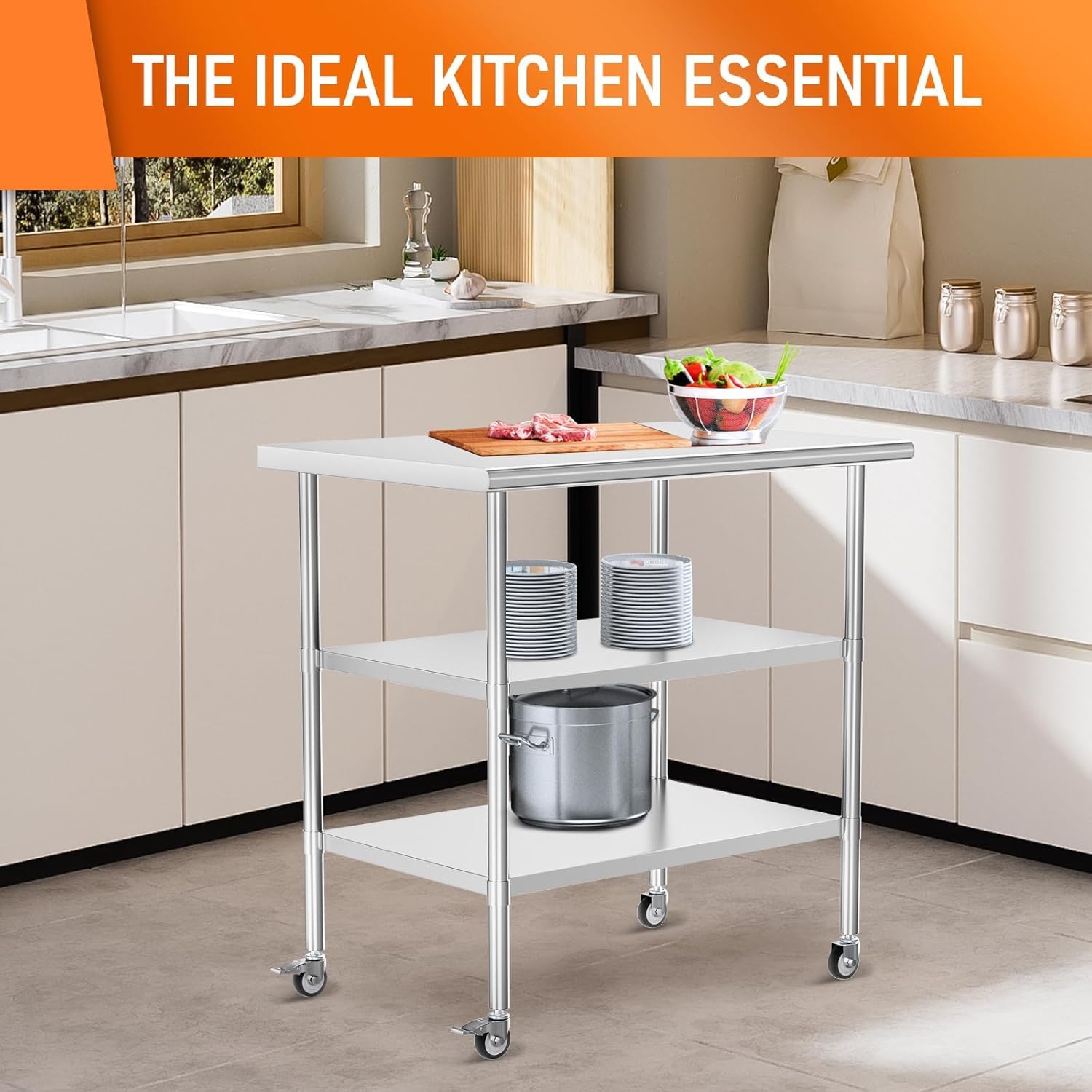 Stainless Steel Table with Wheels - 24