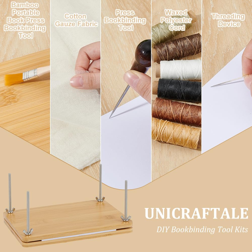 UNICRAFTALE Kits De Reliure Presse à Livres Set Presse Portative Outils de Démarrage pour Reliure Manuelle Plioirs en Os et Aiguilles à Gros Chas pour Artisanat Livres DIY