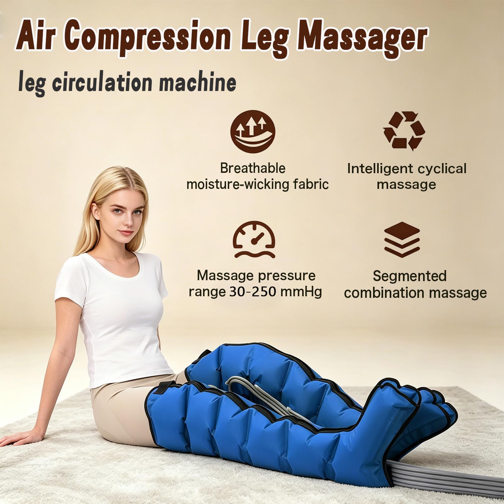 Pressoterapia Linfodrenaggio Gambe, Pressoterapia a Casa per Gambe 6 Camere e 6 Modi Combinati, Pressione Regolabile 30-250 mmHg, Timer 0-30 Min, Allevia Dolori e Gonfiori alle Gambe